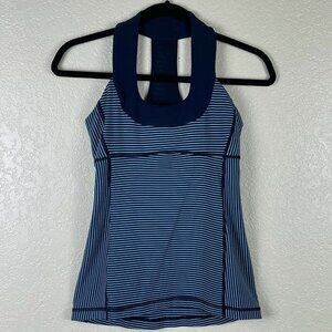 Lululemon Tank Top Womens Size 4 Scoop Neck Striped Racerback Shelf Bra Blue